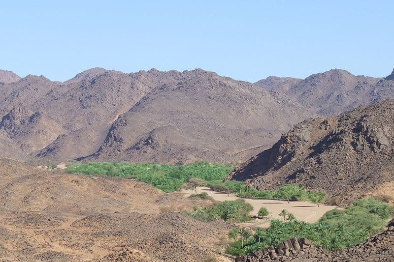 Rocky peaks of the Aïr Mountains with desert stretching to the horizon